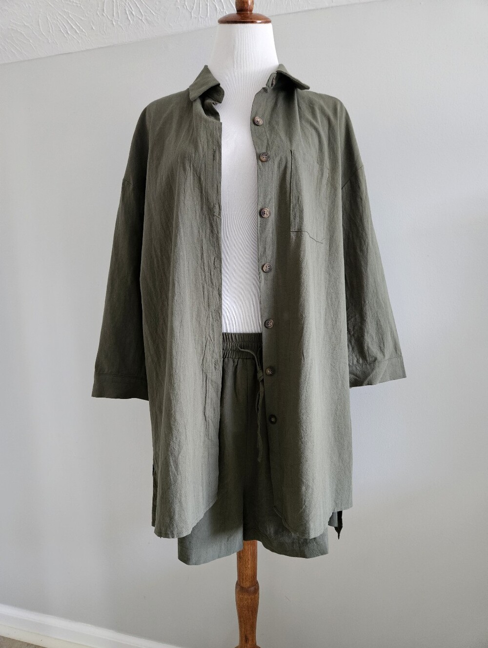 Zeagoo | Olive Green Button-Up Shirt & Shorts Set